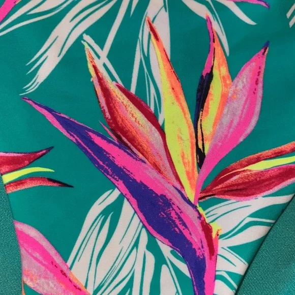 Bikini swimsuit bottoms tie sides floral multicolor green pink neon Small 3/5​ - Picture 2 of 9